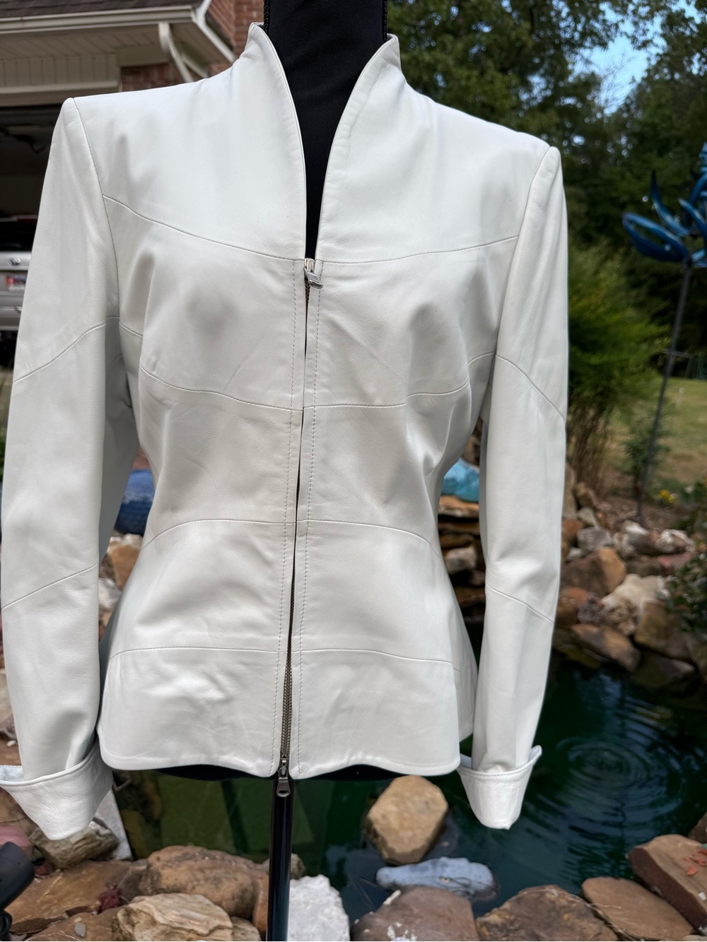 Vera Pelle White Women's Leather Zip Jacket